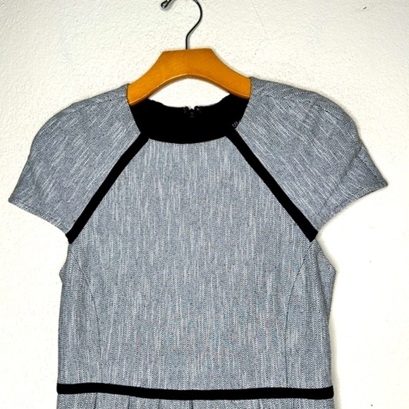 Tibi Herringbone Tweed Pleated Black Ivory Mini Cap Sleeve Dress Size 2 - Picture 8 of 14